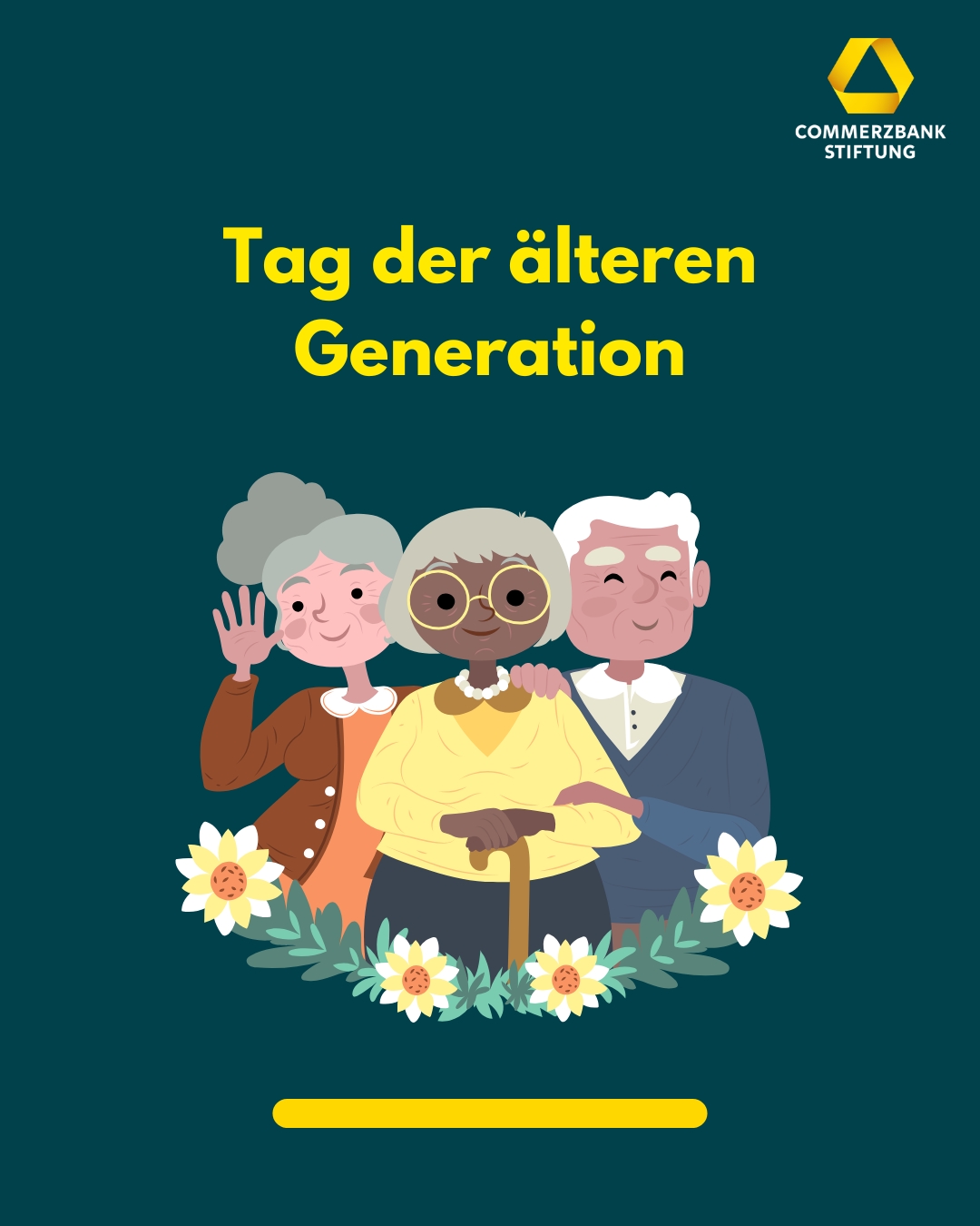👉 Tag der älteren Generation<br />
<br />
Heute rücken wir eine Generation in den Fokus, die unsere Gesellschaft prägt, Wissen weitergibt und Erfahrungen teilt. <br />
<br />
Ältere Menschen sind ein unverzichtbarer Teil unseres Miteinanders und verdienen Teilhabe, Respekt und Sichtbarkeit.💛<br />
<br />
⚠️Viele Menschen stehen vor Herausforderungen, sei es beim Zugang zu digitalen Angeboten oder bei der gesellschaftlichen Teilhabe.<br />
<br />
Genau deshalb unterstützt die Commerzbank-Stiftung gezielt Projekte, die insbesondere die Teilhabe älterer Menschen im digitalen Raum fördern. Ein Beispiel hierfür ist unser aktuelles Förderprojekt "DigitalPakt Alter".📱<br />
<br />
Denn eine starke Gesellschaft entsteht, wenn alle Generationen eingebunden sind.🤝<br />
<br />
#tagderälterengeneration #Altwerden #Digitalpaktalter #Förderung #Stiftung #Soziales